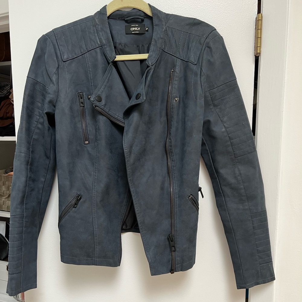 Faux suede jacket, deep blue gray, size 38, only worn 2x and basically brand new